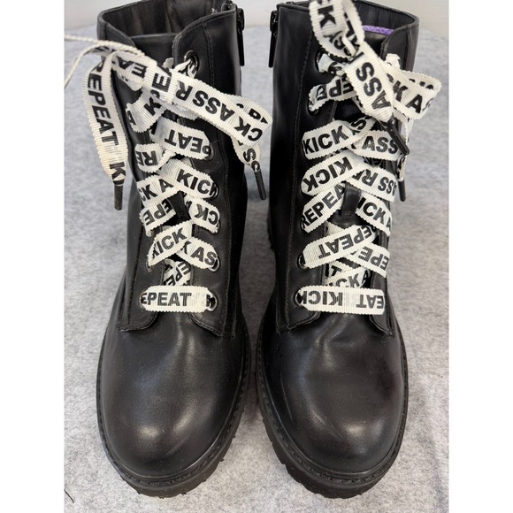 Torrid Black Combat Boots, Wide Printed Laces Women's Size 10 - Picture 2 of 10